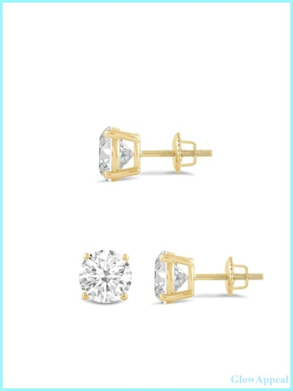 14K Yellow Gold Lab Grown Diamond Stud Earrings Screw Back 1.0 ct